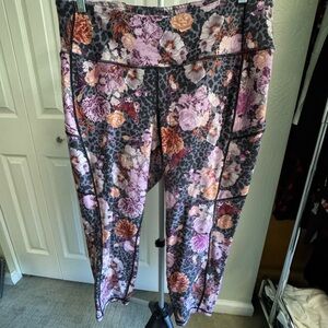 Torrid Active Floral Leggings - Purple and Pink with Matching Sports Bra